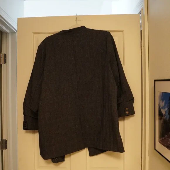 Skies Are Blue Curvy Open Front Blazer 2X Charcoal Ruched Sleeve Floral Lined - Picture 4 of 4